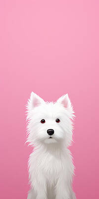 Periodic Table Of Elements - A cute white dog is standing on a pink backgrou by Asar Studios by Celestial Images