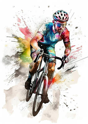 Sports Digital Art - A cyclist in a colorful jersey is depicted in intense concentration by Odon Czintos