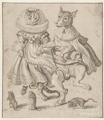 Airplane Paintings - A Dancing Cat and Dog, Adriaen Pietersz. van de Venne, c. 1620 - c. 1660 by Shop Ability