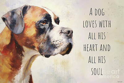 Landmarks Paintings - A Dog Loves With All His Heart And Soul by Tina LeCour