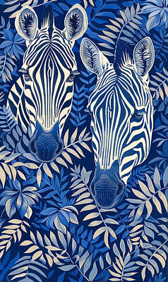Animal Portraits - A Draw Ng That Uses Blue And Wh Te And Has Some C00de498-76f9-4414-83de-488638b82fb7 by Romed Roni