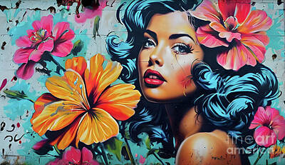 Floral Digital Art - A floral fusion in street art by Sen Tinel