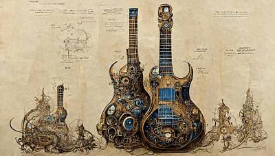 Steampunk Paintings - A  Full  Page  Concept  Designs  Of  Guitars  Steampunk  Bluepri  Aec56cec  Dcc3  4e75  8384  E157a7 by Celestial Images