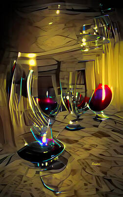 Steampunk Digital Art - A Glass of Red Wine AI by Floyd Snyder