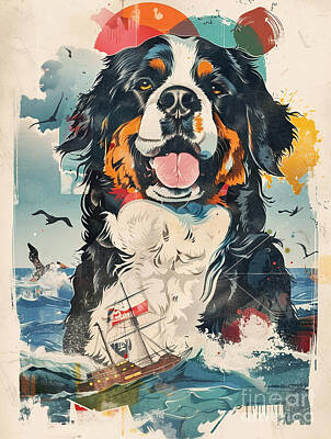 Beach Drawings - A graphic depiction of Bernese Mountain dog by Clint McLaughlin