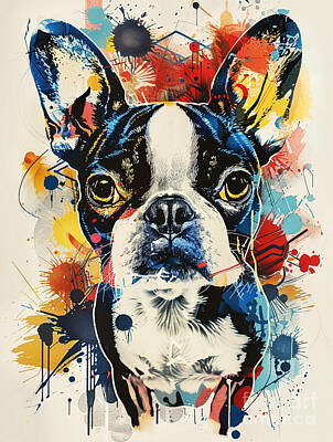 Sunflowers Rights Managed Images - A graphic depiction of Boston Terrier Dog Royalty-Free Image by Clint McLaughlin
