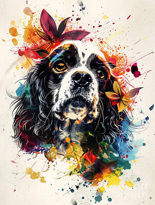 Abstract Flowers Drawings - A graphic depiction of Cocker Spaniel Dog by Clint McLaughlin