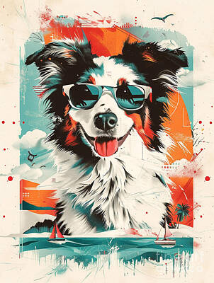 Beach Drawings - A graphic depiction of Miniature American Shepherd Dog by Clint McLaughlin