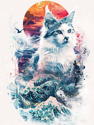 Mountain Drawings - A graphic depiction of Turkish Angora Cat by Clint McLaughlin