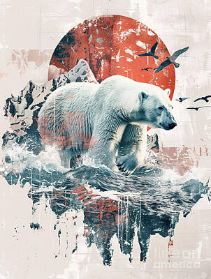 Mountain Drawings - A graphic design of Polar Bear Wild animal by Clint McLaughlin