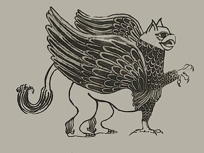 Surrealism Drawings Rights Managed Images - A Griffin Tattoo Style Royalty-Free Image by Shelli Fitzpatrick