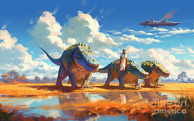 Reptiles Paintings - A  Group  Of  African  Alligators  Walking  In  A  Sere  D  F  Ad  Bf  Ececbd by Artistic Rifki