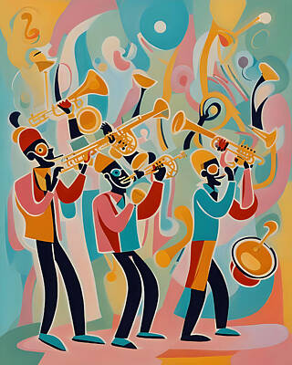 Musician Digital Art - A group of playing musicians at the festival by Rostislav Bouda