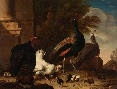 Abstract Landscape Rights Managed Images - A Hen with Peacocks and a Turkey, Melchior dHondecoeter, c. 1680 Royalty-Free Image by Celestial Images