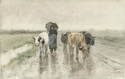 Zen Rocks - A Herdess with Cows on a Country Road in the Rain Anton Mauve 1848  1888 by Arpina Shop