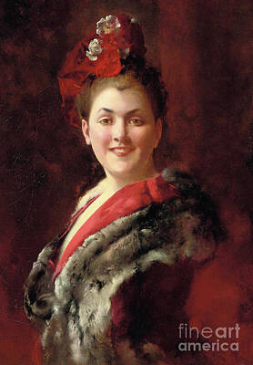 City Scenes Paintings - A Lady in a Fur-Lined Cape by Gustave Jean Jacquet by Sad Hill - Bizarre Los Angeles Archive
