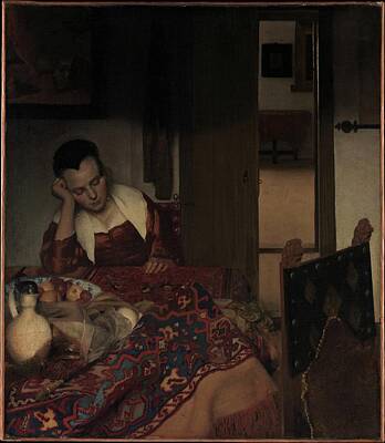 Green Grass Royalty Free Images - A Maid Asleep ca. 1656 57 Johannes Vermeer Dutch Royalty-Free Image by Timeless Images Archive