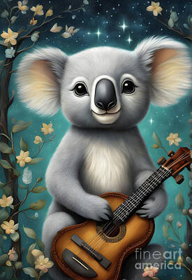 Musician Digital Art - A musical koala by Sen Tinel