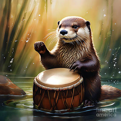 Musicians Digital Art Royalty Free Images - A musical otter Royalty-Free Image by Sen Tinel