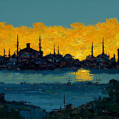 Food And Beverage Signs Royalty Free Images - A  Painting  Of  Old  Istanbul  During  Sunset  In  Vin  Eb403737  A334  4056  Bec7  43a7a0b34359    Royalty-Free Image by Celestial Images