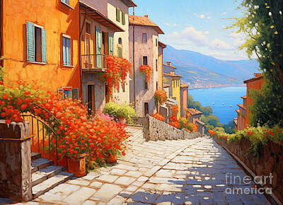 Surrealism Paintings - a  portrait  painting  of  an  alley  in  italy  by Asar Studios by Celestial Images