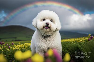 Christmas Typography - A purebred bichon frise waits on a meadow in the open air. Ai ge by Joaquin Corbalan
