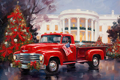 City Scenes Paintings - A Red Truck in the Nations Capital by Lourry Legarde