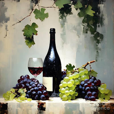 Wine Digital Art - A reverie of grapes and wine by Sen Tinel