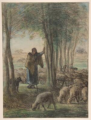 Louis Armstrong - A Shepherdess and Her Flock in the Shade of Trees 1854-55 Jean-Francois Millet French by Arpina Shop