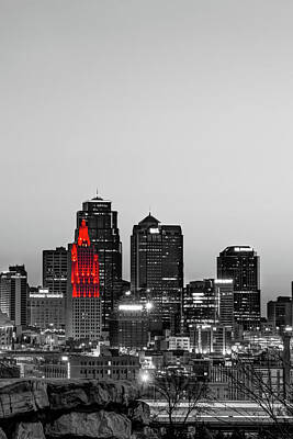 Football Royalty Free Images - A Skyline Of Power And Lights In Downtown Kansas City - Selective Color Edition Royalty-Free Image by Gregory Ballos