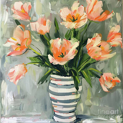 Florals Paintings - A Splash Of Tulips by Tina LeCour