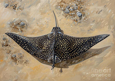 Birds Painting Rights Managed Images - A Spotted Eagle Ray gliding over the sand, focusing on its graceful movement Royalty-Free Image by Donato Williamson