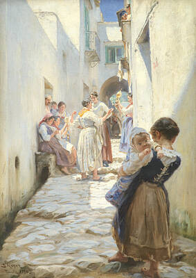 Abstract Flowers Paintings - A Street in Torello by Peder Severin Kroyer by Mango Art