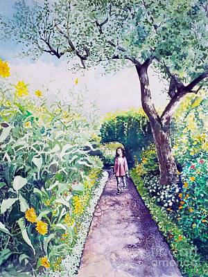 Sunflowers Paintings - A Stroll by the Sunflowers by Merana Cadorette