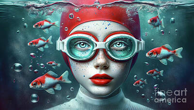 Sports Digital Art - A surreal digital art piece depicting a person submerged underwater by Odon Czintos
