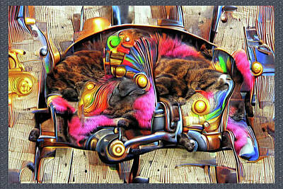 Surrealism Mixed Media Rights Managed Images - A Sweet Sleeping Cat Royalty-Free Image by Constance Lowery