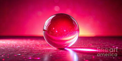 Food And Beverage Royalty-Free and Rights-Managed Images - A translucent sphere rests on a surface with a magical ambiance created by sparkling pink  by Odon Czintos