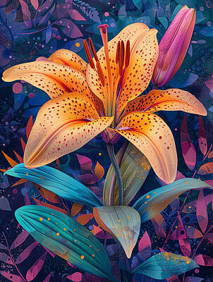 Lilies Digital Art - A v brant l ly flower  n full bloom dep cted  e3e87a51-c9de-4e05-8bc8-fd0b0261f527 0 by Romed Roni