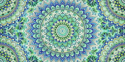 Florals Digital Art - A vibrant mandala pattern features an intricate array of floral and geometric designs. by Odon Czintos
