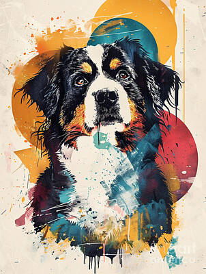 Mountain Drawings - A vibrant mix of Bernese Mountain dog by Clint McLaughlin
