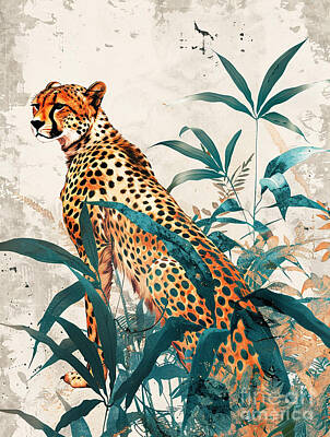 Animals Drawings - A vibrant mix of Cheetah Wild animal by Clint McLaughlin