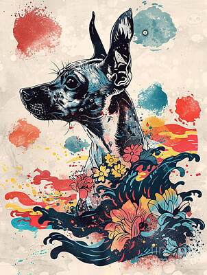 Abstract Flowers Drawings - A vibrant mix of Mexican Hairless Dog by Clint McLaughlin