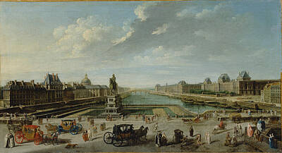 A White Christmas Cityscape - A View of Paris from the Pont Neuf  Jean Baptiste Raguenet French 1715  1793 by Arpina Shop