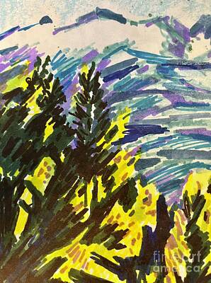Mountain Drawings - A View of the Rockies by Carolyn Alston Thomas