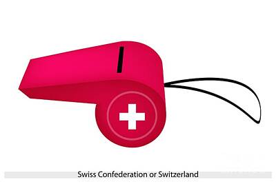 Football Drawings - A Whistle of The Swiss Confederation Flag by Iam Nee