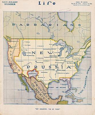 Holiday Cheer Hanukkah - A WWI propaganda map depicting the United States as a colonial outpost of Germany and the Central Po by Timeless Images Archive