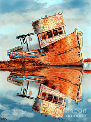 Airplane Paintings - Abandoned Boat by Paul Sandilands