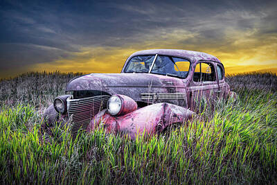 Randall Nyhof Royalty-Free and Rights-Managed Images - Abandoned Chevy Auto out to Pasture by Randall Nyhof