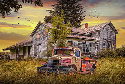 Randall Nyhof Royalty-Free and Rights-Managed Images - Abandoned House with Old Vintage Pickup Truck in West Michigan by Randall Nyhof