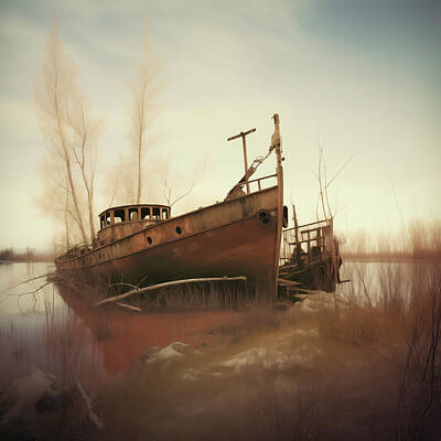 Fun Facts Royalty Free Images - Abandoned Rusted Hull Boat on Shore Royalty-Free Image by Yo Pedro